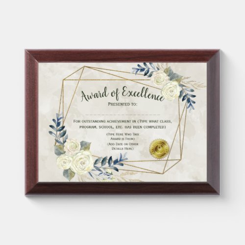 Customizable Floral Employee Award Plaque