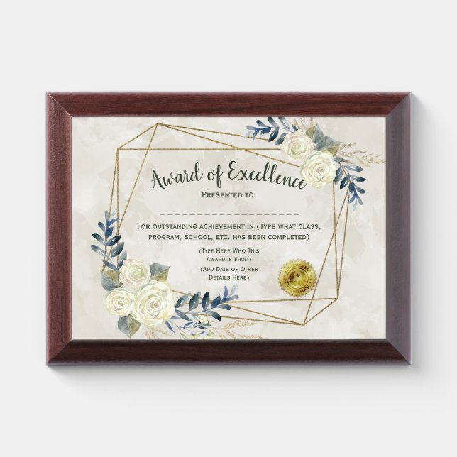 Customizable Floral Employee Award Plaque (Horizontal)