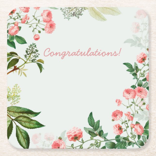 Customizable Floral Event Square Paper Coaster (Front)