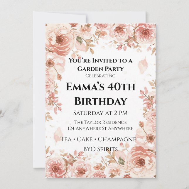 Customizable Floral Garden Party Invitation (Front)