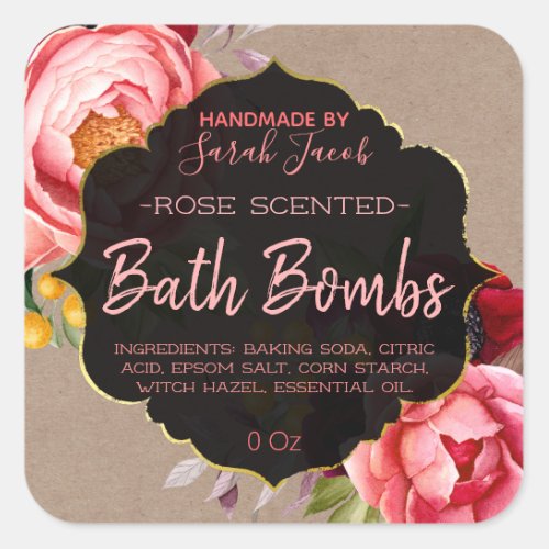 Customizable Floral Kraft Bath Bomb Label