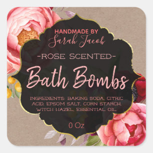 Customizable Floral Kraft Bath Bomb Label