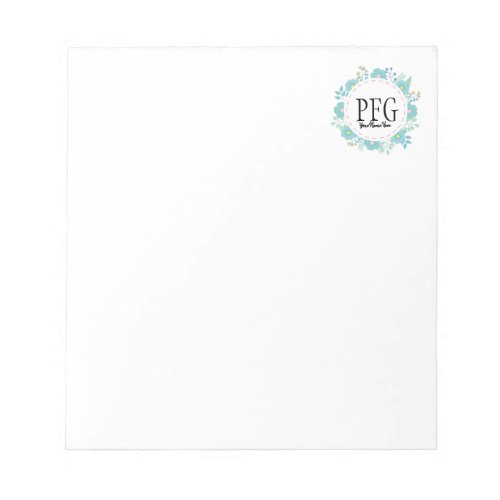 Customizable Floral Monogram Baby Blue Flowers Notepad