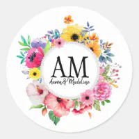 Monogram M Spring Floral Circle Sticker for Sale by floralmonogram