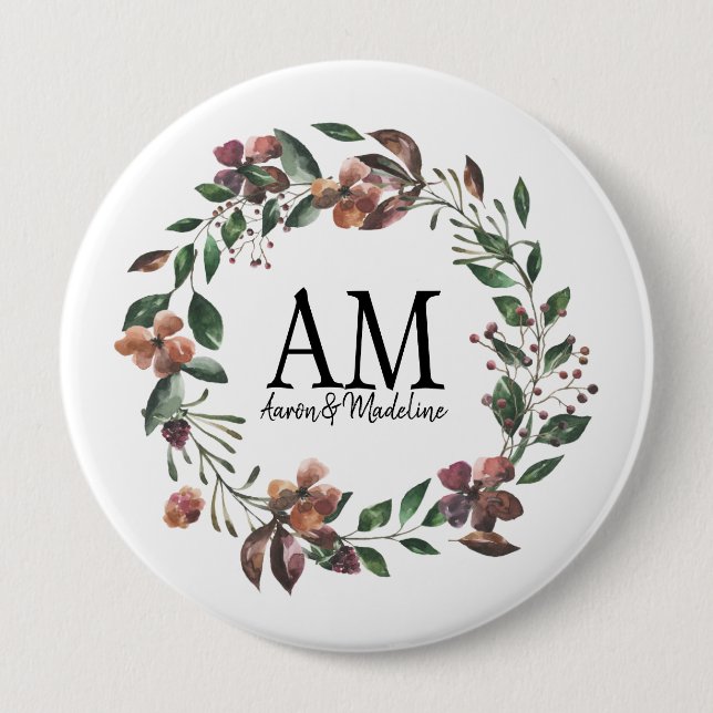 Customizable Floral Monogram Edens Garden Button (Front)