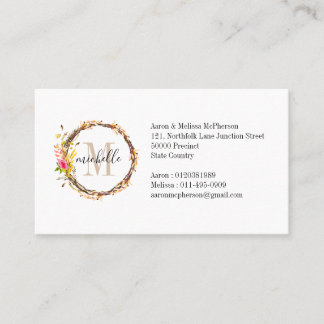 Customizable Floral Monogram Fall Foliage Business Card