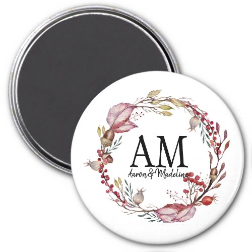 Customizable Floral Monogram Frame Autumn Foliage Magnet
