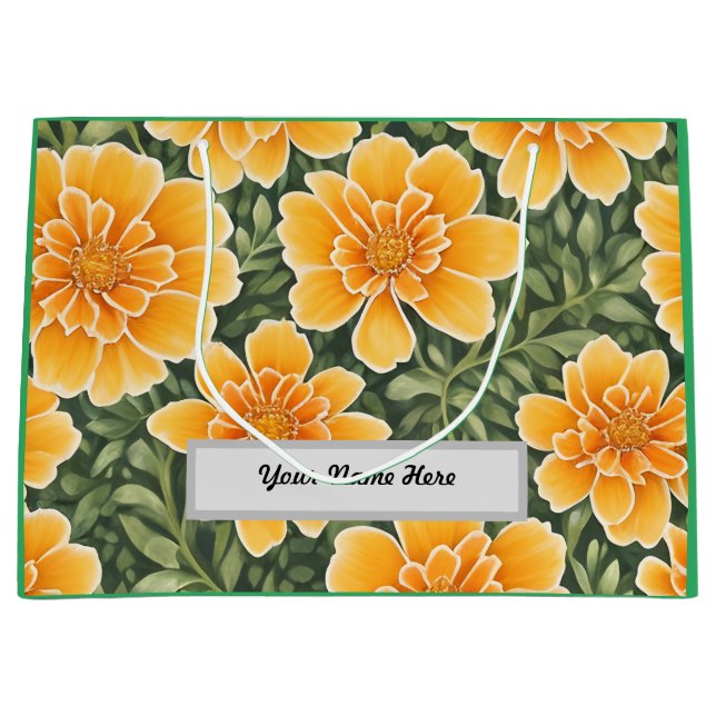 Customizable Floral Pattern Marigold Flowers Large Gift Bag (Front)