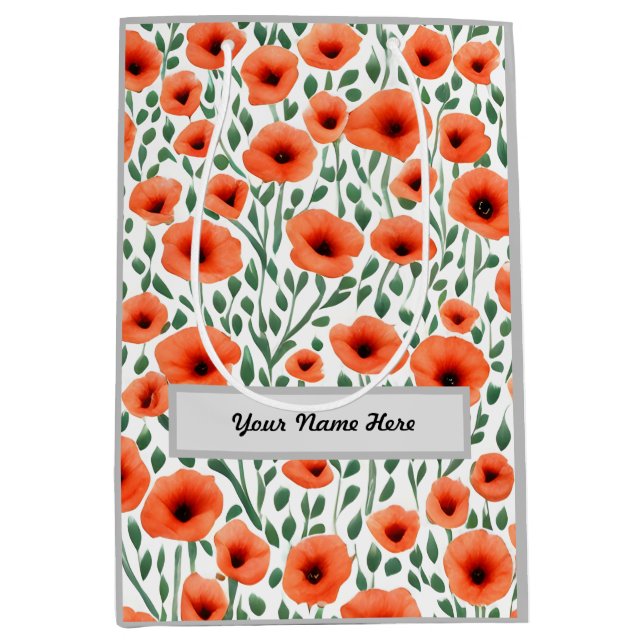 Customizable Floral Pattern Poppy Flowers Medium Gift Bag (Front)