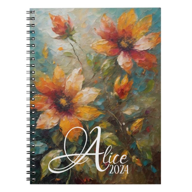 Customizable Floral Spiral Notebook, Boho Notebook (Front)