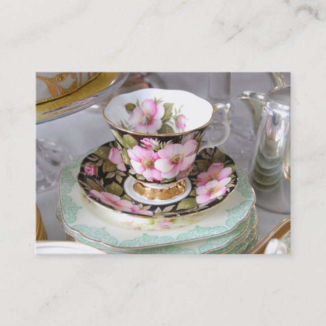 Customizable Floral Teacup Business Card (Front)