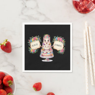 Customizable Floral Wedding Cake Welcome Sign Napkins