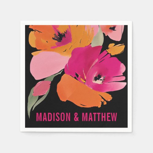 Customizable Floral Wedding Napkin Modern Abstract