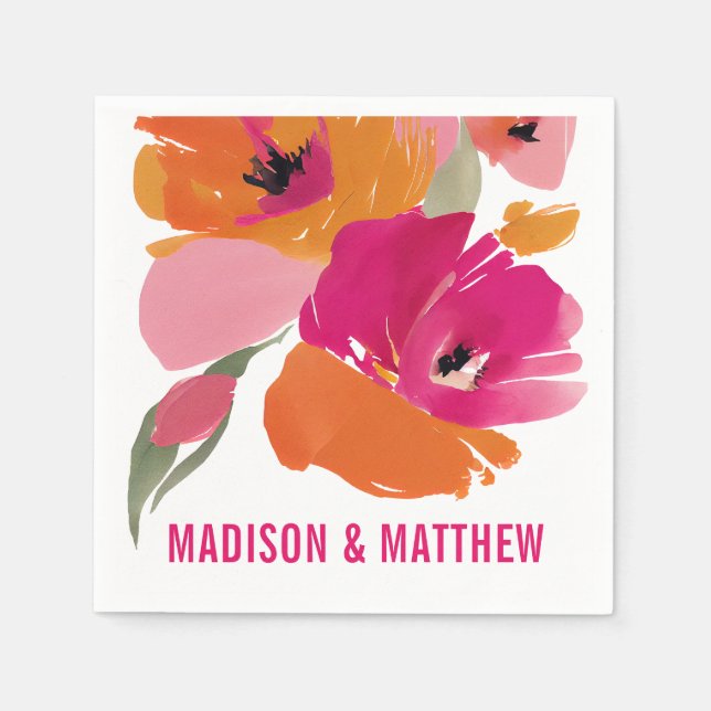 Customizable Floral Wedding Napkin Modern Abstract (Front)