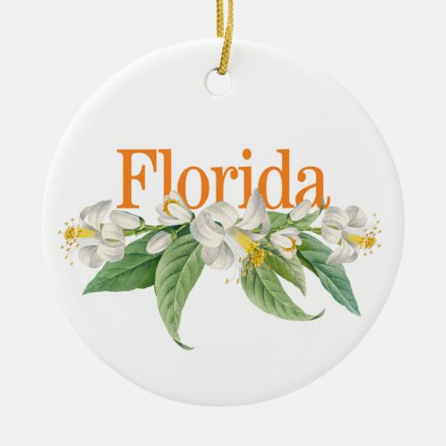 Customizable Florida Ornament with Orange Blossoms