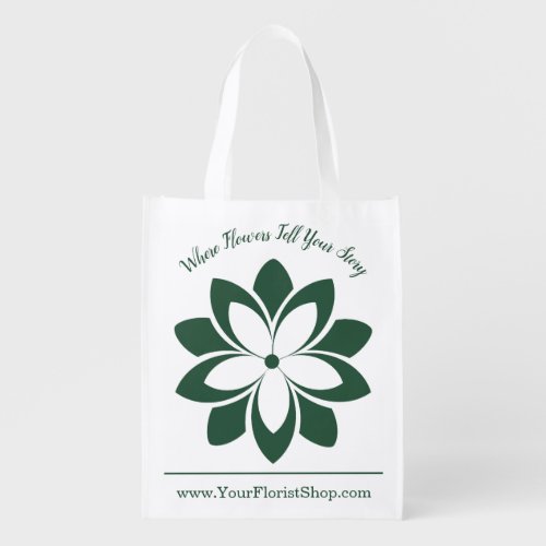 Customizable _ Florist Merch Green  White Grocery Bag
