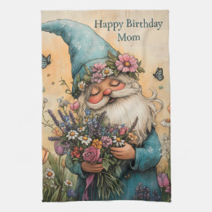 Customizable Flower Gnome Illustration Kitchen Towel