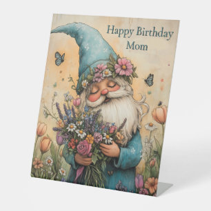Customizable Flower Gnome Illustration Pedestal Sign