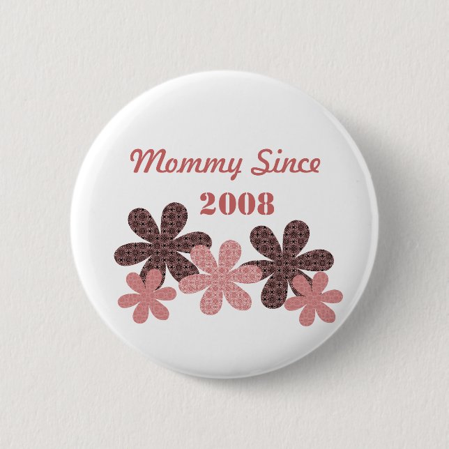 Customizable Flower Mommy Since Button, Burgundy Button (Front)