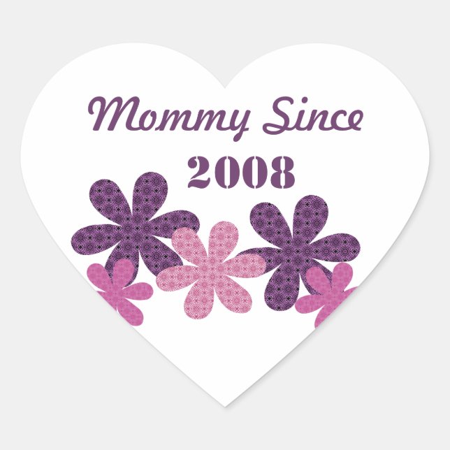 Customizable Flower Mommy Since Heart Stickers (Front)