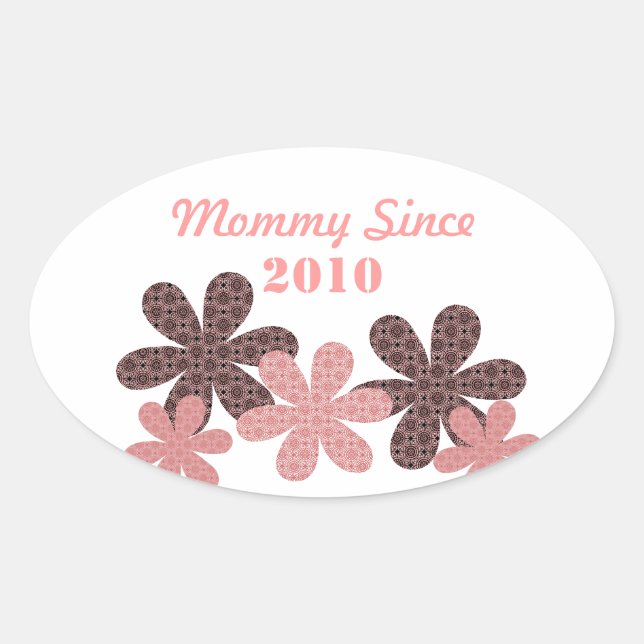Customizable Flower Mommy Since Oval Stickers (Front)