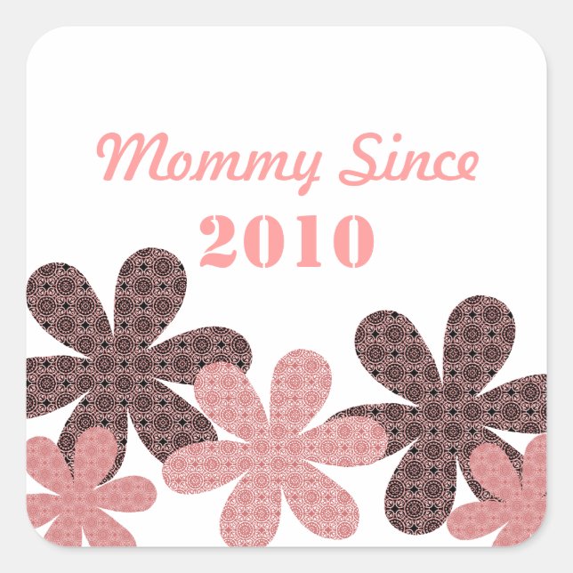 Customizable Flower Mommy Since Square Stickers (Front)