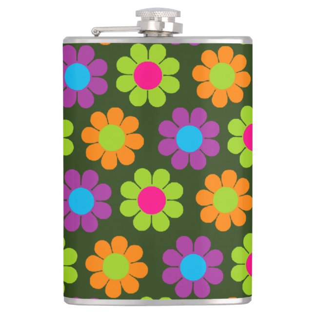 Customizable Flower Power Hip Flask (Front)