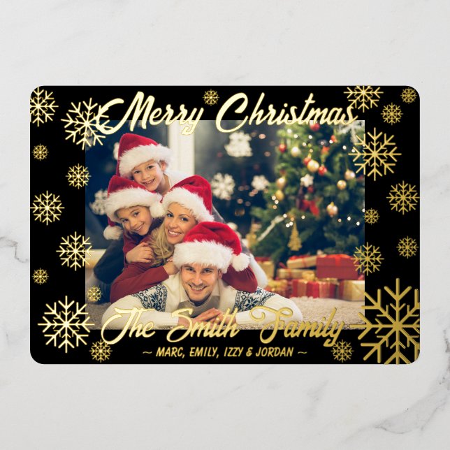 Customizable Foil Snowflake Christmas Card Black (Front)