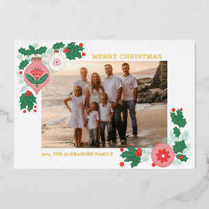 Customizable Folksy Foil Christmas Photo Card