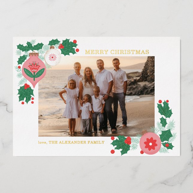 Customizable Folksy Foil Christmas Photo Card (Front)