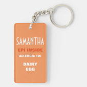 Customizable Food Allergy Alert Kids Personalized Keychain (Back)