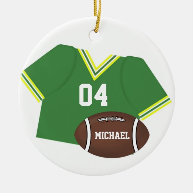 Customizable Football and Green Jersey Ornament (Front)