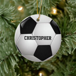 Customizable Football Soccer Ball Ceramic Ornament