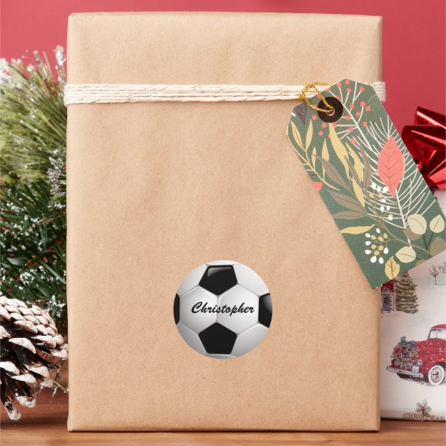 Customizable Football Soccer Ball Classic Round Sticker (Holiday)