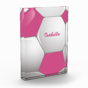 Customizable Football Soccer Ball Pink and White Award