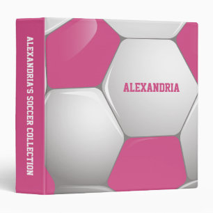 Customizable Football Soccer Ball Pink and White Binder