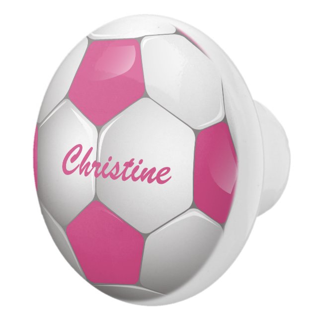 Customizable Football Soccer Ball Pink and White Ceramic Knob (Right)