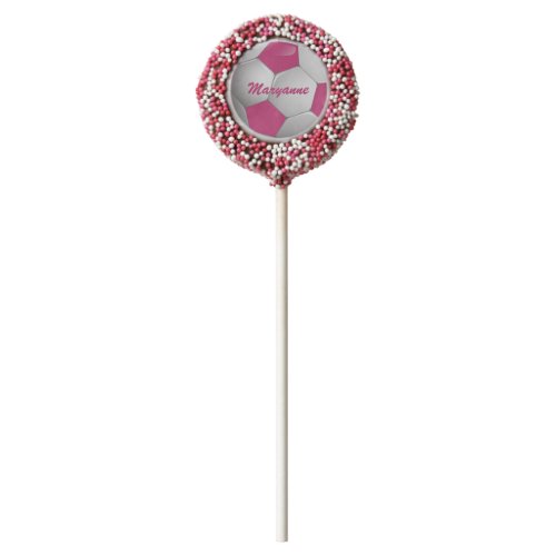 Customizable Football Soccer Ball Pink and White Chocolate Covered Oreo Pop