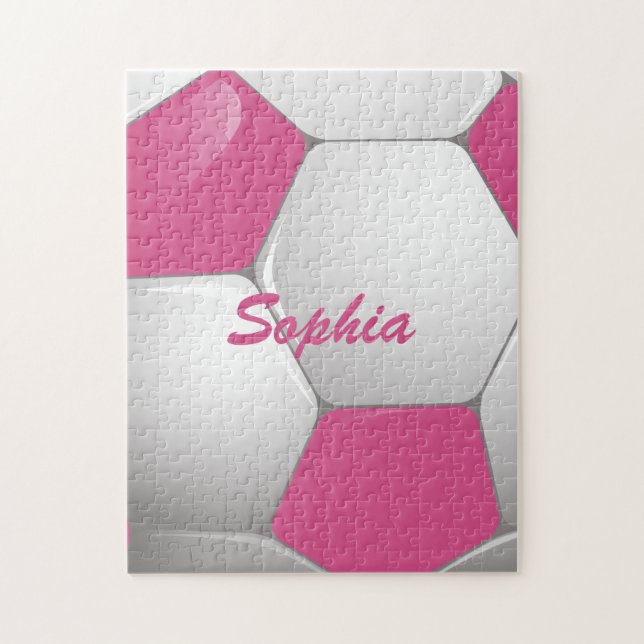 Customizable Football Soccer Ball Pink and White Jigsaw Puzzle (Vertical)