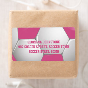 Customizable Football Soccer Ball Pink and White Label