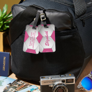 Customizable Football Soccer Ball Pink and White Luggage Tag