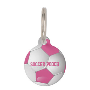 Customizable Football Soccer Ball Pink and White Pet Name Tag