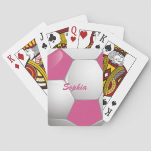 Customizable Football Soccer Ball Pink and White Poker Cards