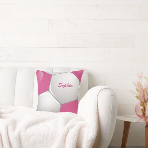 Customizable Football Soccer Ball Pink and White Throw Pillow
