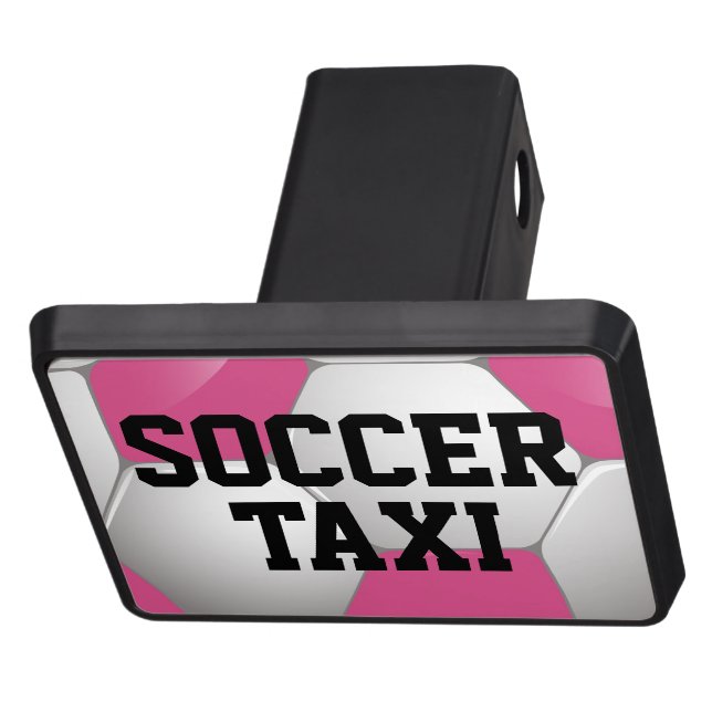 Customizable Football Soccer Ball Pink and White Trailer Hitch Cover (Top)