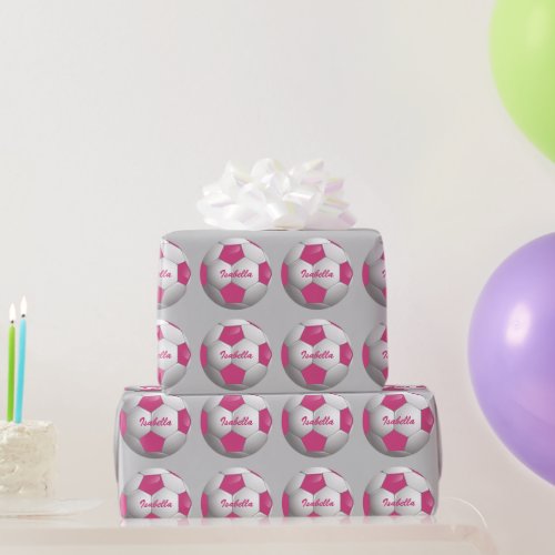 Customizable Football Soccer Ball Pink and White Wrapping Paper