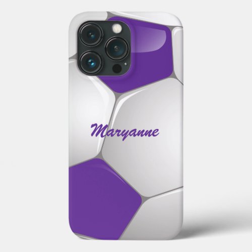 Customizable Football Soccer Ball Purple and White iPhone 13 Pro Case