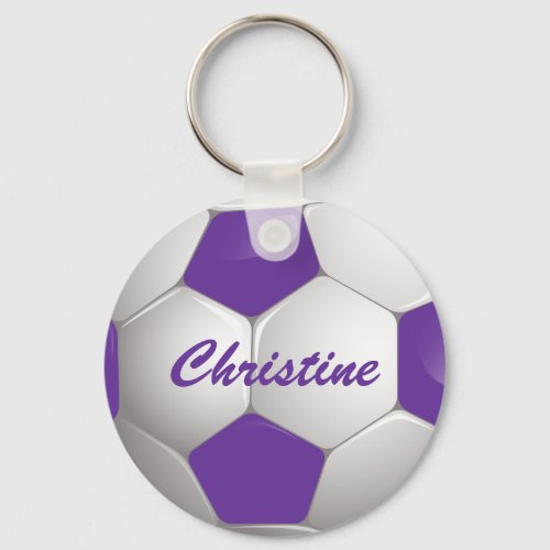 Customizable Football Soccer Ball Purple and White Keychain