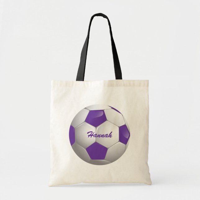 Customizable Football Soccer Ball Purple and White Tote Bag (Front)