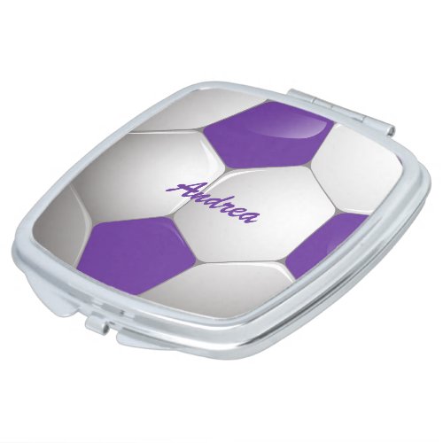 Customizable Football Soccer Ball Purple and White Vanity Mirror